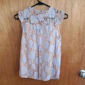 Short sleeve nude and baby blue blouse